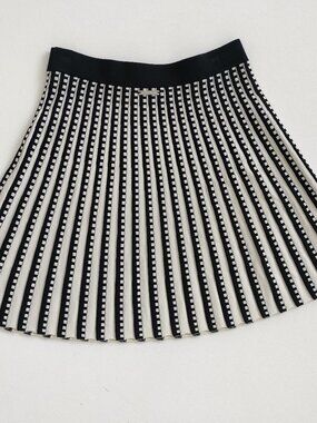 Michael Kors Geometric Patterned Pleated Knit Mini Skirt Black White XS